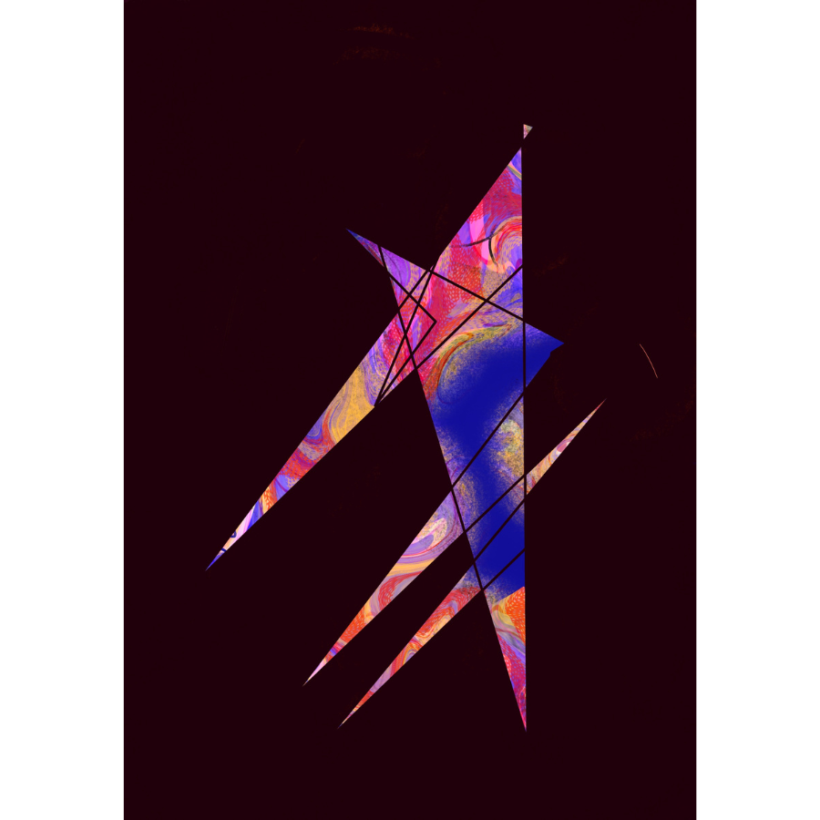 Intersecting geometric triangles in psychedelic colors