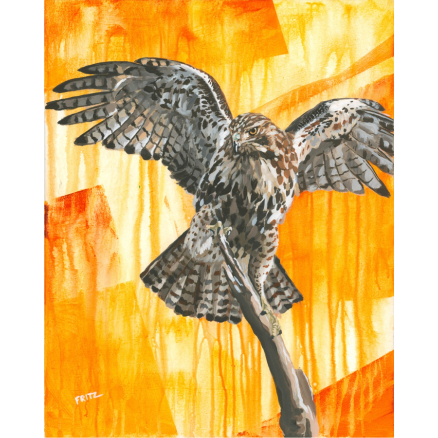 Multi media image of an owl on a branch