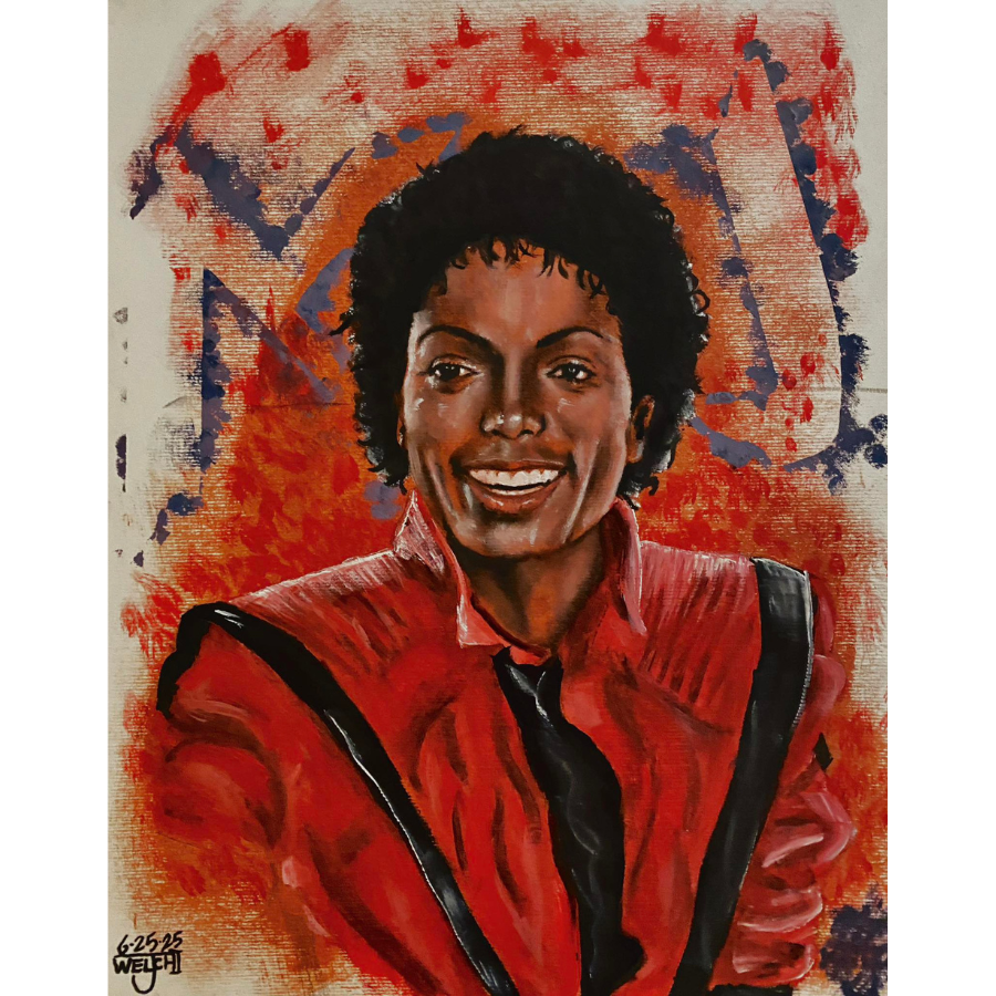 Colorful pastel or charcoal drawing of Michael Jackson