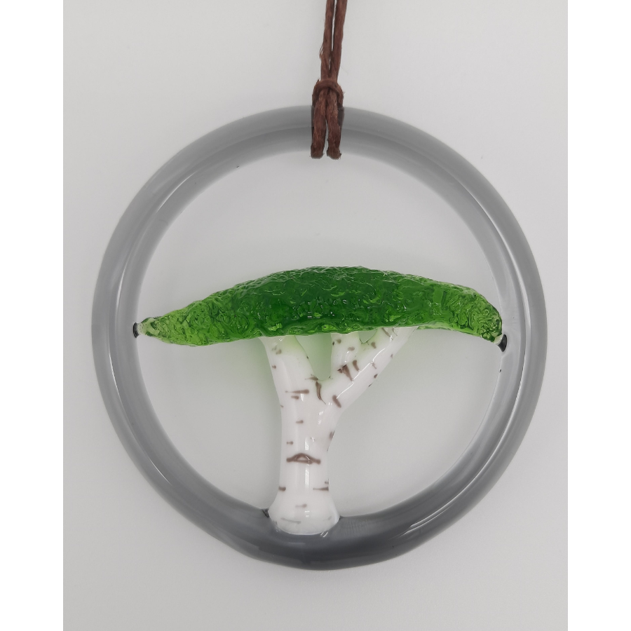 Glass pendant with glass birch tree